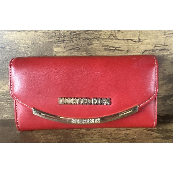 Michael Kors Handbags - Rare Michael Kors Red Multi Pocket Clamp Close Wristlet Wallet Fast Shipping